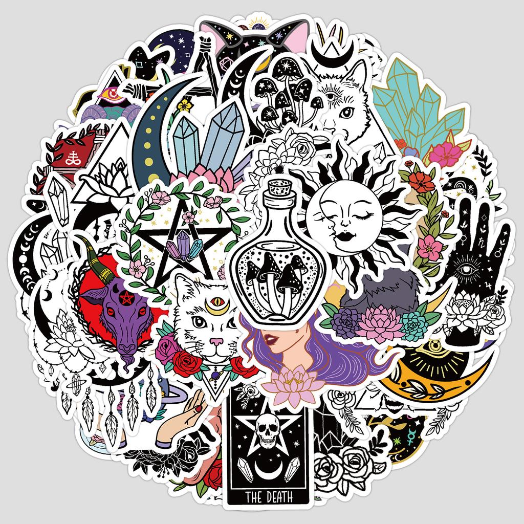 50 Sheets of Nordic Mysterious Wizard Graffiti Stickers, Waterproof Decorative Stickers for Cups and Computers, Creative DIY Stationery Stickers