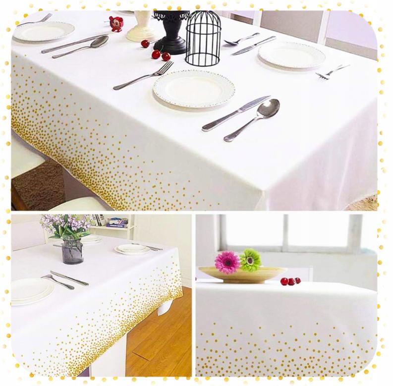 Disposable tablecloth FOR a white foil table With gold confetti, large 137x274 cm