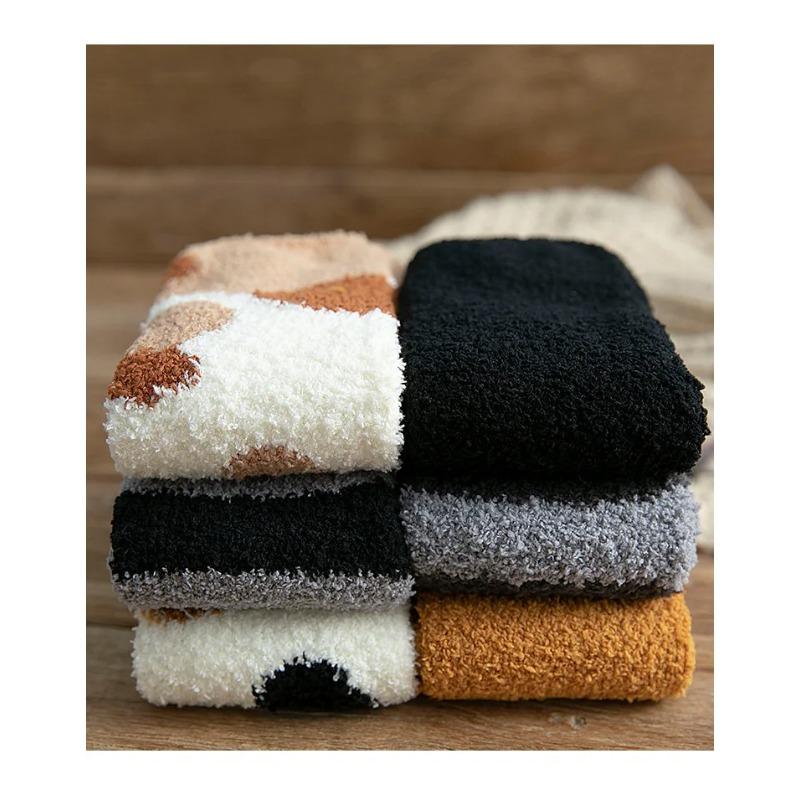 Осенне-зимние коралловые бархатные носки с милым кошачьим когтем для женщин средней толщины утолщенные носки для сна дома