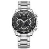 Watch Chronograph Metal Band Date 30M Water Resistant Watch Quartz X O.H Men's (Black Silver)