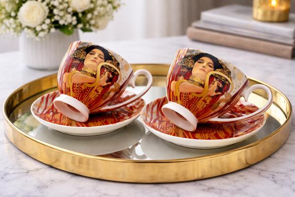 Porcelain Cups 2 Pcs. Klimt Judith 250 + Saucers - Heritage Of Art