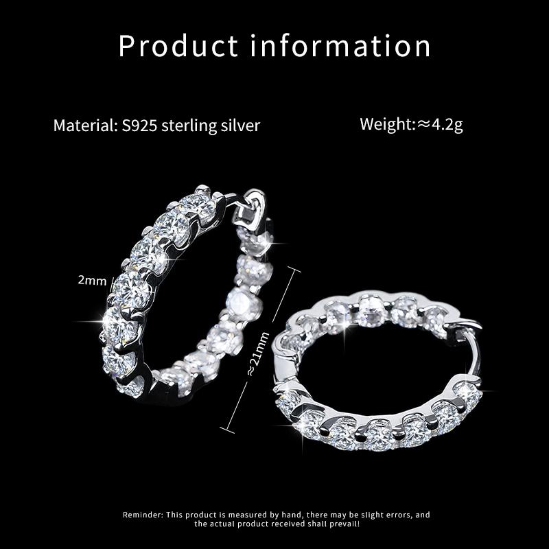 Fast Shipping S925 Silver Inlaid White Moissanite Hoop Earrings for Women Daily Wear Jewelry