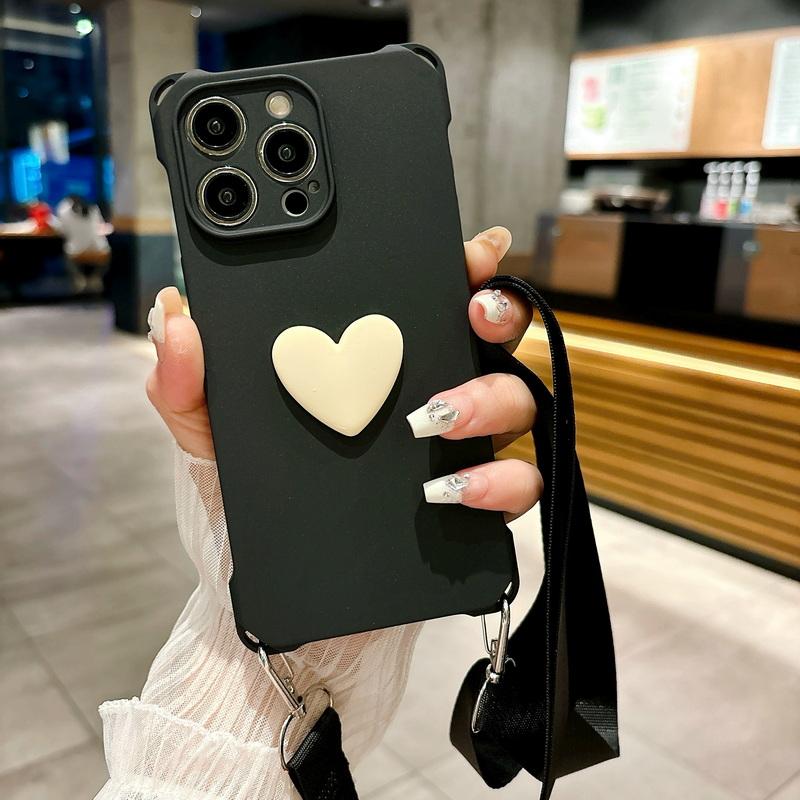 Чистый цветной чехол для iPhone 15 14 13 Pro Max 12 Pro 11 противоударный ТПУ мягкий регулируемый широкий ремешок с сердечком для телефона