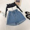 2024 Spring/Summer Floral High-Waist Denim Shorts, Women's Versatile Wide-Leg Jeans