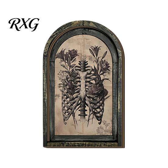 Vintage Halloween Wall Hanging Arched Wooden Decor, Ghost Cat Double-Layer Ornament, Distressed Gothic Rustic Table Decor Tabletop Plaque, Spooky Home