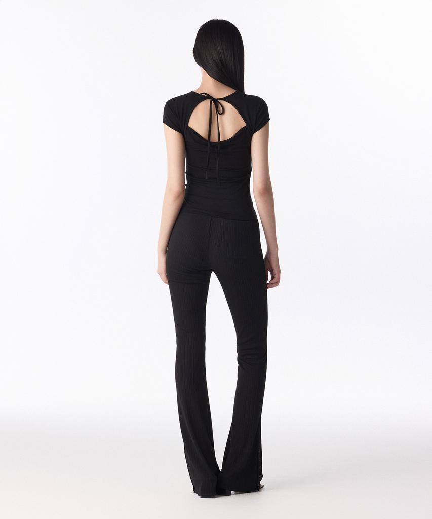 Musinsa Standard Woman Women'S Vertical Texture Side Button Jersey Pants [Black]