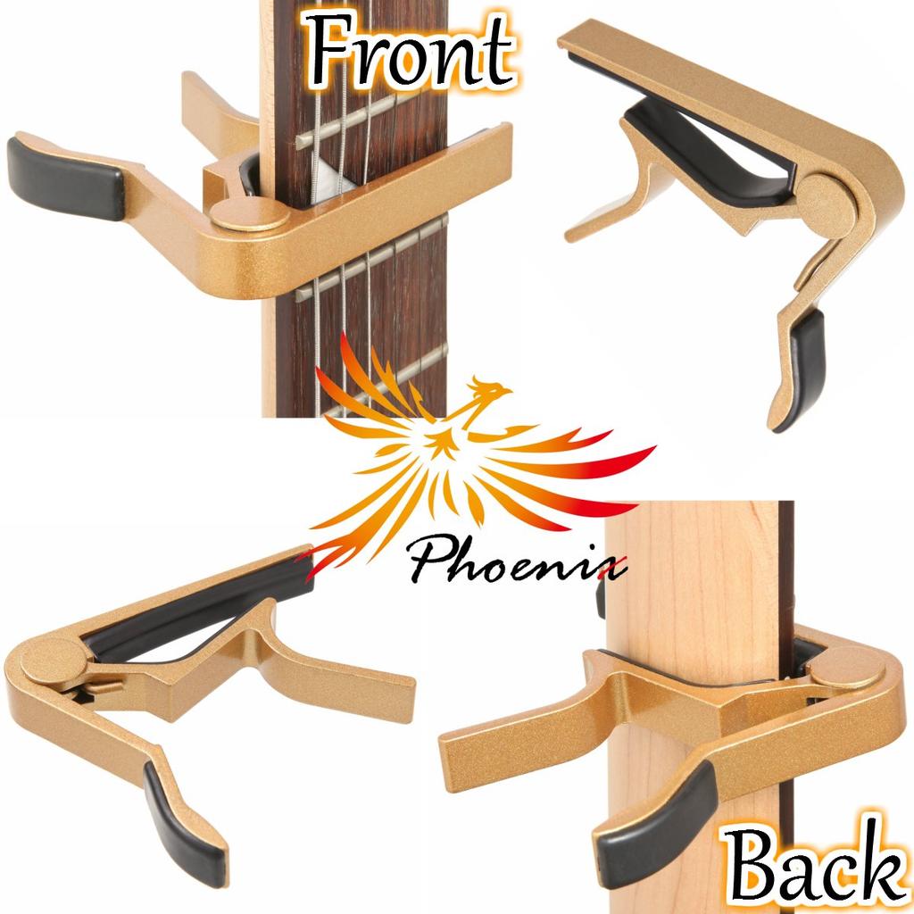 Phoenix Guitar Capo with Cleaning Microfiber and Warranty GOLD One-Touch [Type R] Cloth, Pick, Manufacturer's (3-piece set) -