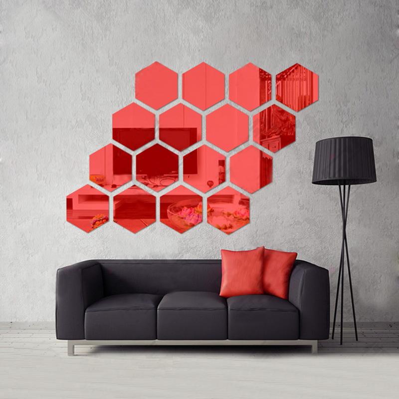 12Pcs 3D Hexagon Acrylic Mirror Wall Stickers DIY Art Wall Decor Stickers Living Room Mirrored Sticker Gold Home Decor