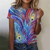 Top Women Feather Art Printed Women's T-Shirt Oversized T-Shirt Youthful Women Clothing Animal Short Sleeve Tees Female Shirt