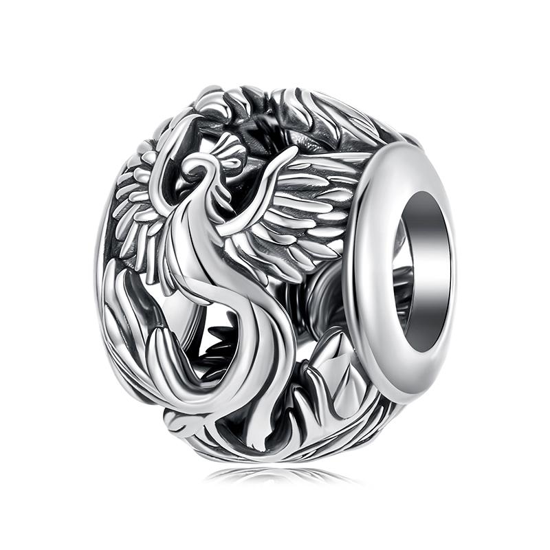 WOSTU 925 Silver Vinatge Dragon Charm Snake Bead Demon Eye Pendant Fit Bracelet Necklace For Women DIY Jewelry