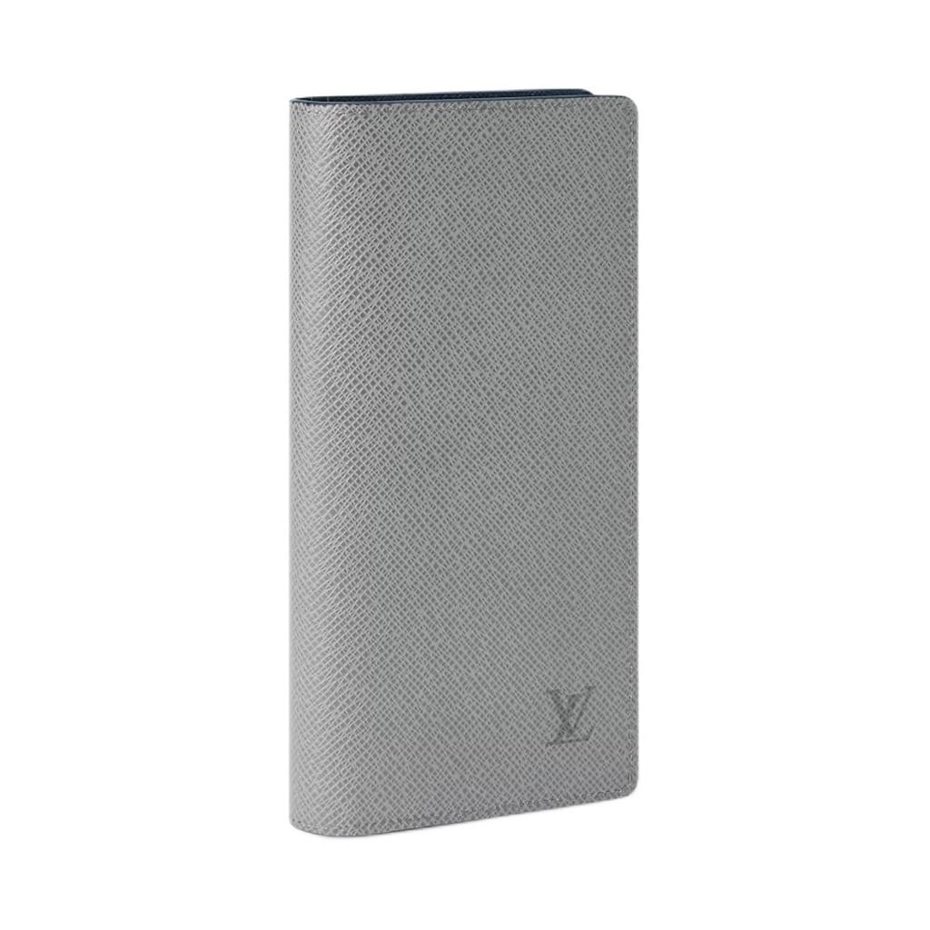 Louis Vuitton Brazza Classic Logo Taïga Leather Wallet Men wallet Gray Blue M25966