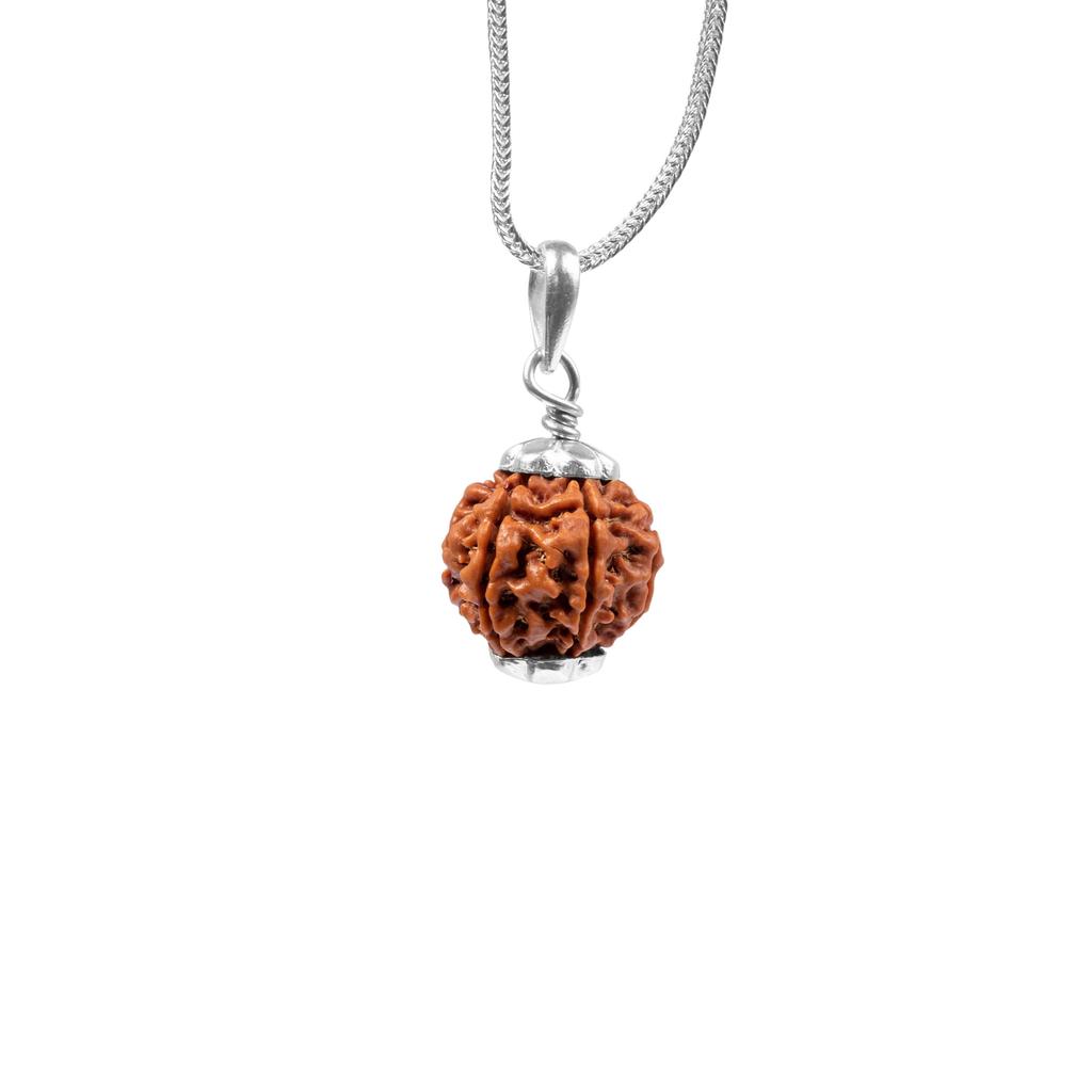 Natural 7 Mukhi Rudraksha 925 Siver Pendant - Nepali Origin | Natural Bead for Good Fortune & Spiritual Growth | Organic & Lab Certified