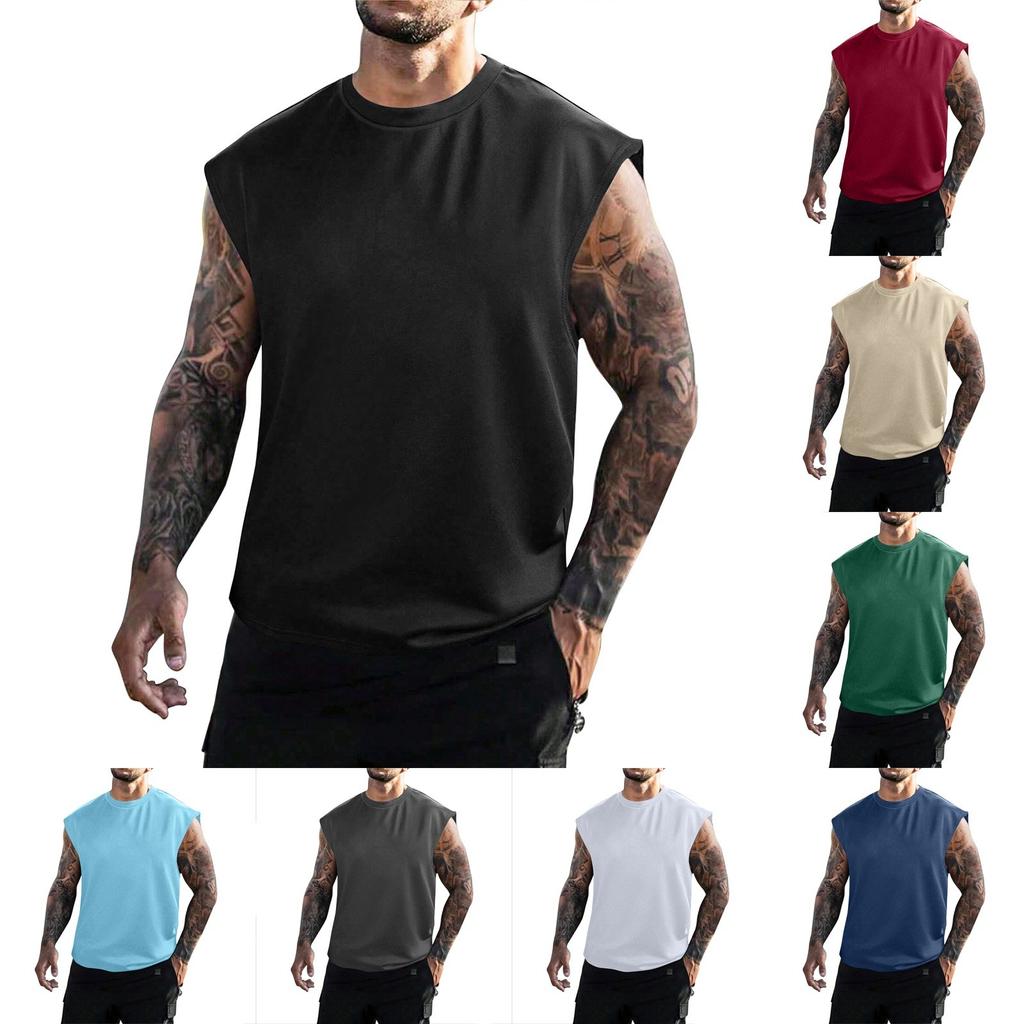 Men's Summer Mesh Solid Color Wide Shoulder Vest Men's Casual Sports Vest