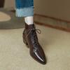 2024 New Autumn Lace-up Women Boots Pointed Toe Chunky Heel Boots Genuine Leather Shoes for Women Concise Black Ankle Boots