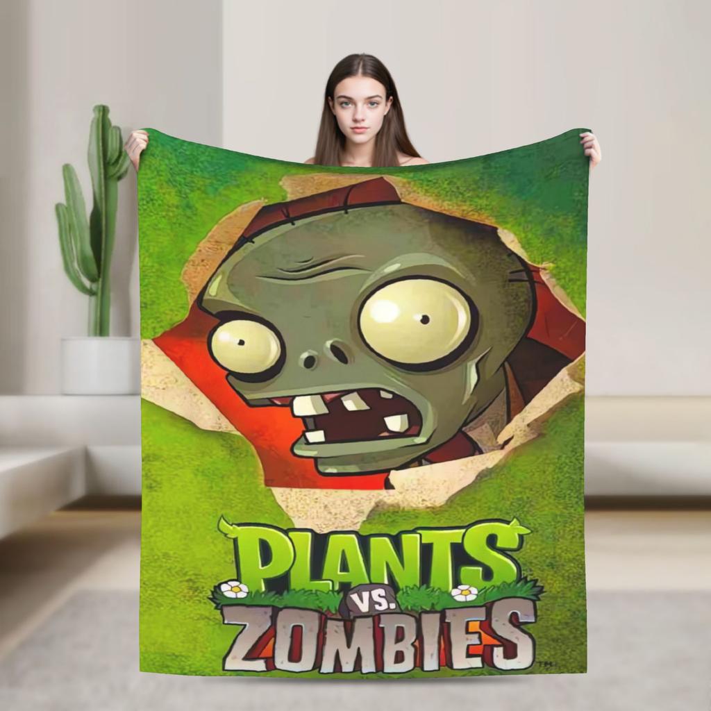P-Plants-vs-Zombies Video Games Flannel Blanket Soft Durable Bedding Throws for Outdoor Picnic Print Bedspread Sofa Bed Cover