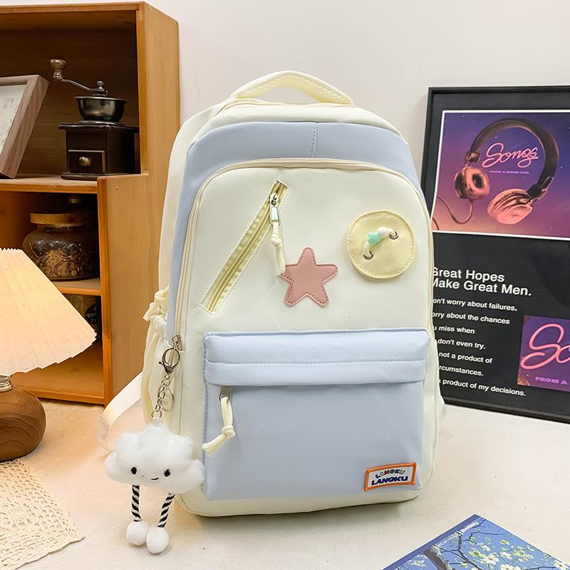 Campus middle school students new fashion schoolbag women's large-capacity contrasting color high school students backpack cute star versatile bag