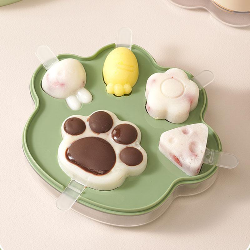 Cat'S Paw Ice Making Box Kids Baby Cute Shapes Silicone Mini Popsicle Molds Reusable Ice Cream Mold Popsicle Maker Homemade Set
