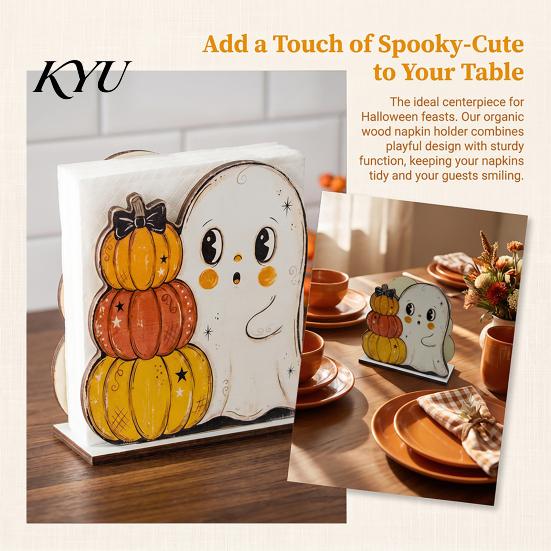 Durable Wood Tissue Dispenser Halloween Wooden Napkin Holder for Table Decor, Decorative Organizer Dispenser, Decor Cartoon Freestanding Paper