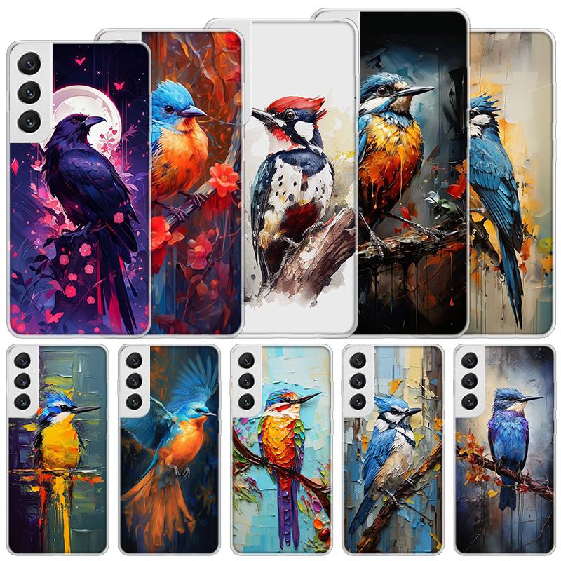 Animal Oil Painting Bird Soft Case For Samsung Galaxy S25 S24 S23 S22 Ultra Phone Cover S20 FE S21 Plus S25 Edge + Funda Coque