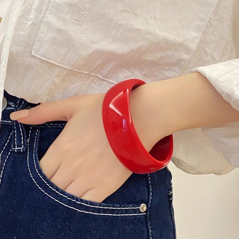 Creative Bohemian Acrylic Open Bangle Shiny Smudging Wide Bracelet Dopamine Minority Design Retro Hand Ring Decoration