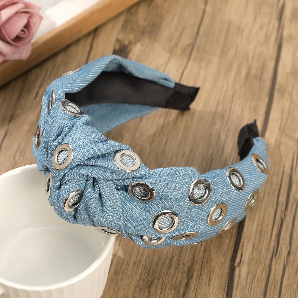 Широкая джинсовая повязка на голову Y2K Повязка на голову с полыми люверсами Аксессуары для волос Панк Повязка для волос Вечеринка