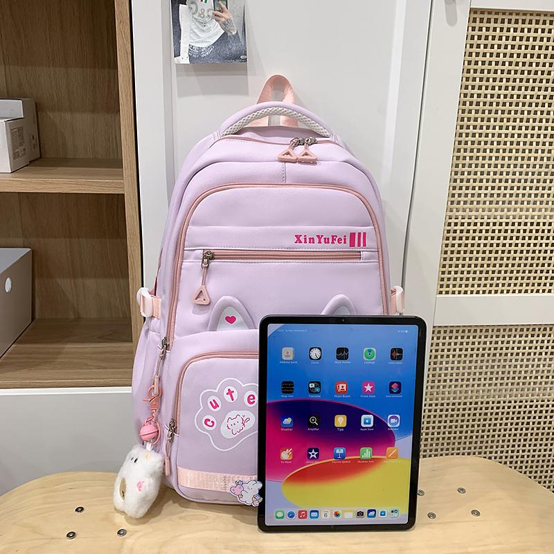 Cartoon Cat Студенческий школьный рюкзак женский легкий рюкзак с несколькими отделениями большой емкости