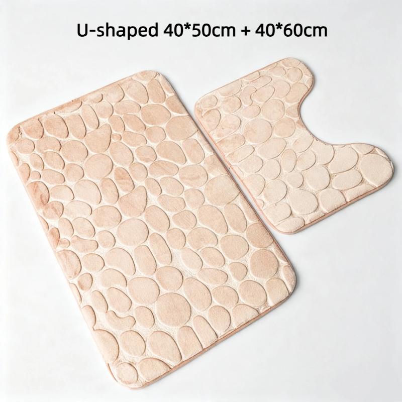 Non Slip Absorbent Bathroom Rug Set Grey Soft Pebble Design 1/2 Piece for Bathroom Toilet Front Floor Use