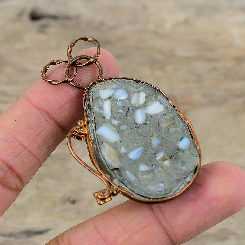 Подвеска из ракушки морского ушка, медный кулон, гальванопластика, ювелирные изделия ручной работы, кулон с драгоценным камнем, перидот, подарок на годовщину, медные ювелирные изделия