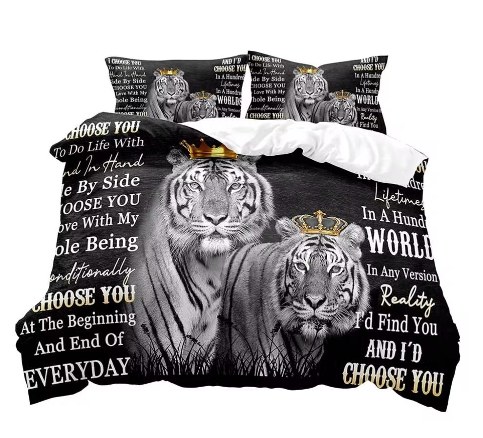 3PCS Lion King & Queen Bedding Set African Safari Animal Black Bedding Comforter Cover Bedroom Decor for Couples Full Size