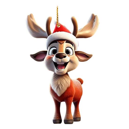 Рождественский олень подвеска акриловый 2D плоский олень подвесное украшение мультяшный Санта олень шапка
