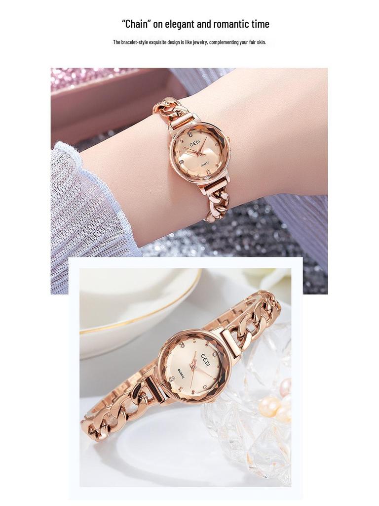 Gedi Fashion Градиентный циферблат Женские джинсовые часы-цепочка Водонепроницаемые кварцевые часы