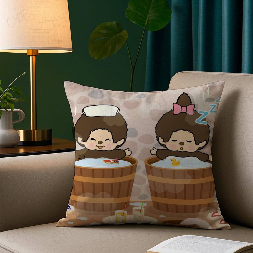 Cartoon M-Monchhichis Pillow Case Safe Custom Photo Pillow, Anti-fade Brushed Fleece Cushion, Maternal & Infant Safe.