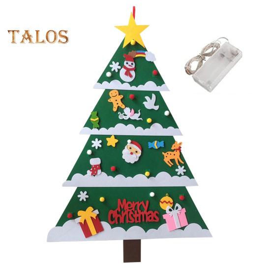Войлочная новогодняя елка для малышей, светодиодная подсветка, набор для самостоятельной сборки новогодней елки с Санта-Клаусом, снеговиком, снежинкой, чулком