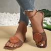 Мода 2024 года, новые женские летние сандалии на плоской подошве, большие размеры, круглая пряжка, однотонные туфли на плоской подошве, женские повседневные тапочки, женская модная пляжная обувь