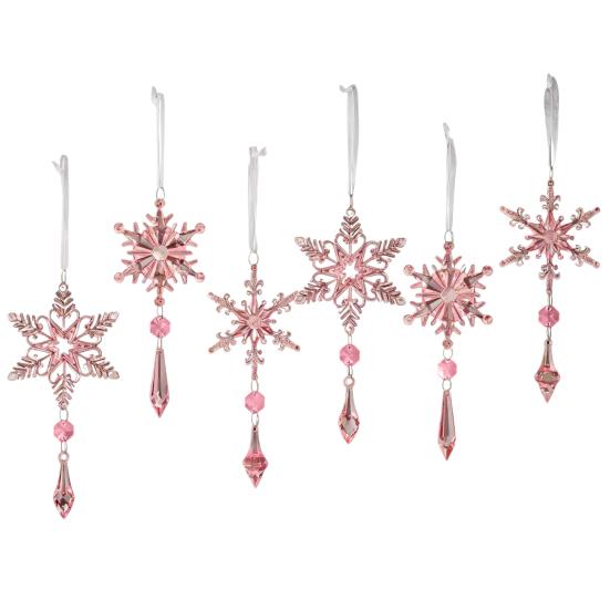 6 Pcs Acrylic Crystal Christmas Ornament Sparkling Clear Snowflake Hanging Ornaments with Drop Pendants for Xmas Tree Decoration