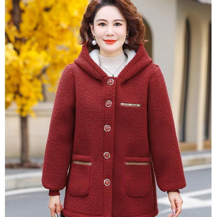 Зимняя овечья шерсть, теплая модная бархатная утолщенная куртка средней длины, женская куртка с капюшоном, стеганая куртка