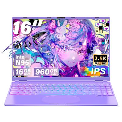 Ноутбук Office 11 FHD IPS Тихий процессор Celeron N95 16 ГБ DDR4 2 USB SSD Лицо Клавиатура с подсветкой и мышь [MS 2019/Win Pro] 16-дюймовый 2.5K (2560x1600) Дисплей,