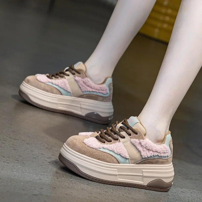 Fujin 7 см из синтетической натуральной кожи, женские повседневные модные кроссовки на танкетке на платформе, весенне-осенние вулканизированные туфли с контурным рисунком