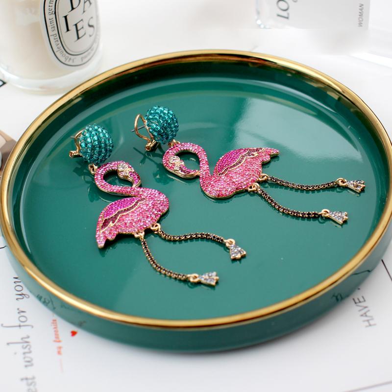 Серьги-подвески с фламинго из цельного хрусталя, женские, большие, эффектные, модные, для вечеринок, свадеб, невест, роскошные серьги, ювелирные изделия