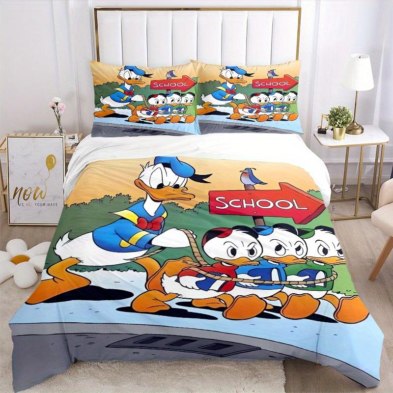 3pcs Cartoon Donald Duck Family Adventure Bedding Set, Including 1 Quilt Cover and 2 Pillow Shams, Without Filling, Soft and Comfortable Home Bed