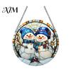 Durable Acrylic Holiday Signage Christmas 2D Hanging Ornaments, Stained Glass Style Snowman Santa Snowflake Colorful Window Decorations Hanger