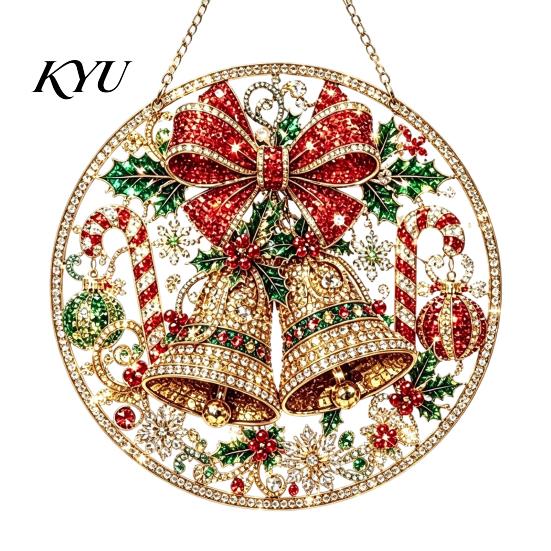 Round Acrylic Base Craft Christmas Faux Diamond Art Ornament Kit, Santa Angel Sun Catcher DIY Claus Crafting Project Board, 3D Bead Kit for