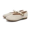 Cowhide Chinese Style Hollowed Out Belt Buckle Fishing Net Soft Sole Mary Jane Shoes