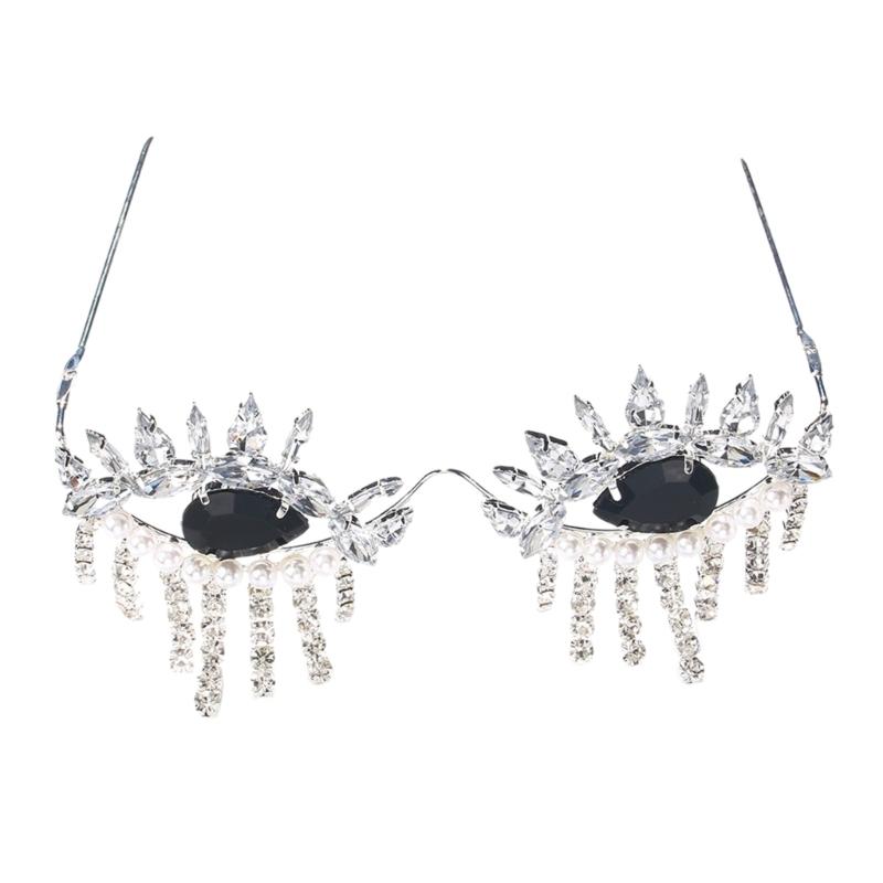 Trendy Eyeglass Frame with Exquisite Diamong Inlay Face Jewelry Accessories Unique Frameless Style Adornment for Women