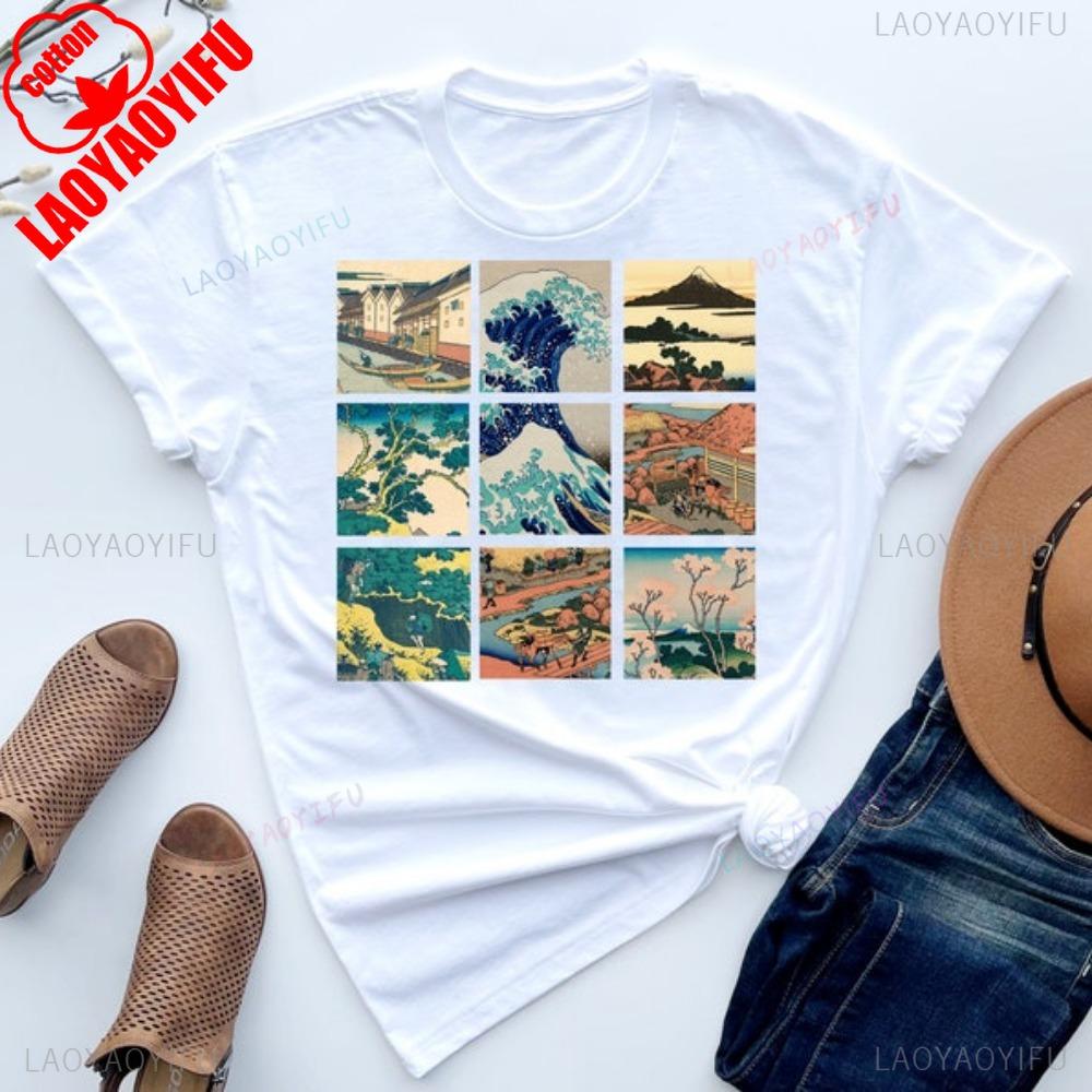 Japanese Art Shirt Great Wave Thirty Six Views of Mount Fuji By Hokusai Kanagawa Wave Woodblock Anime Aesthetic Harajuku Vintage