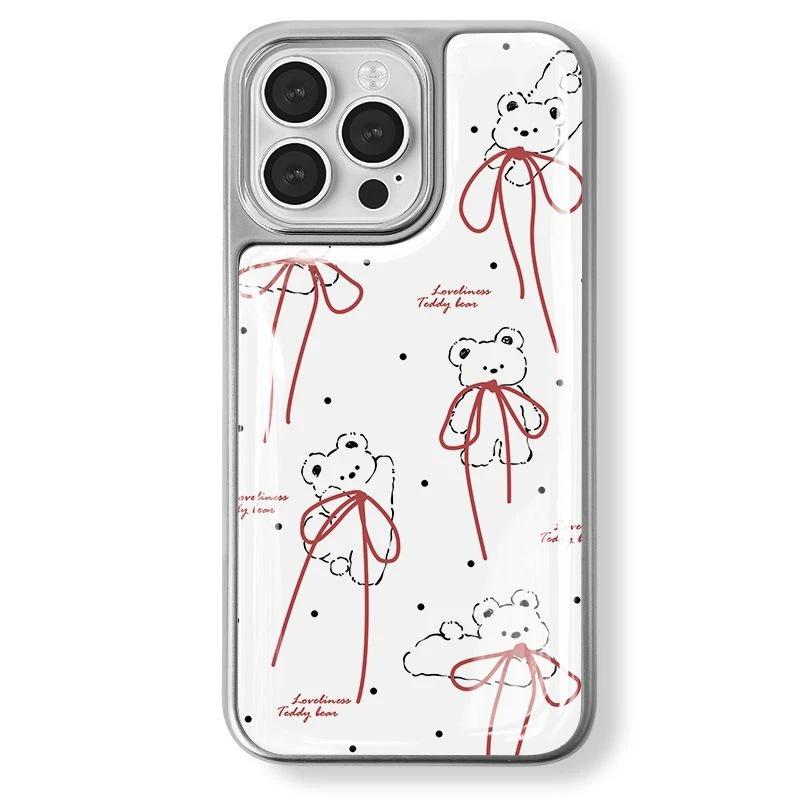 Япония и Южная Корея ins длинный лук медведь подходит для Apple 16/17 чехол для мобильного телефона iPhone14 водный конденсат 13 гальваническое покрытие 15 комплектов