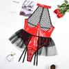 Hollow Out PU Latex Leather Mesh See Through Open Crotch Bodysuit for Womens Sexy Underwear Lingerie Set Erotic Costumes