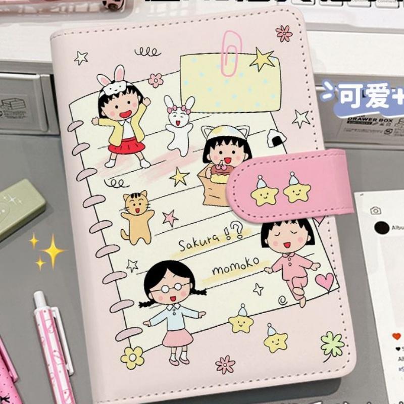 A6 45Page Chibi Maruko-Chan Leather Waterproof Underline Notebook Magnetic Snap Button Detachable Loose-Leaf Friend Holiday Gift