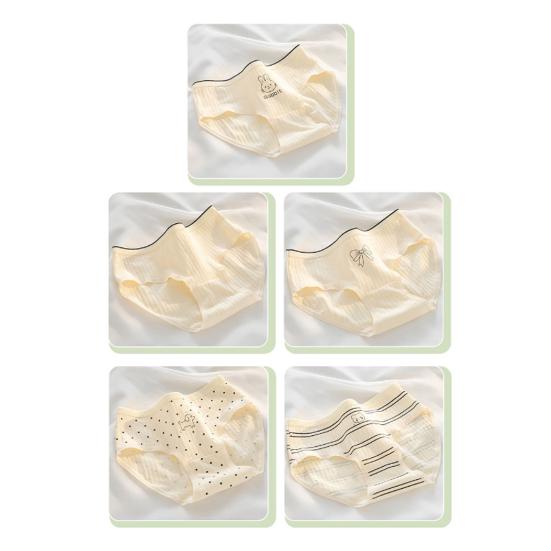 Women Underpants Mid Waist Cartoon Print Japanese Style Butt-lifted Good Breathability Elastic