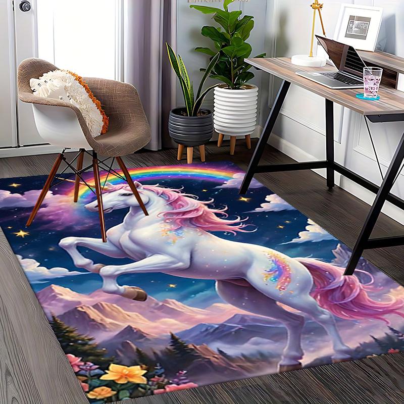 1pc Unicorn Rainbow Office Chair Mat - Anime Cartoon Design, Non-Slip Carpet for Home and Office Decor, Suitable for All Seasons.H019